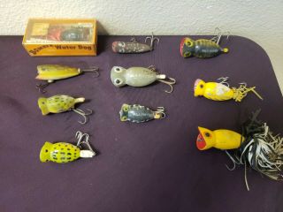 10 Vintage Hula Popper Bomber Waterdog Plastic & Wooden Fishing Lure