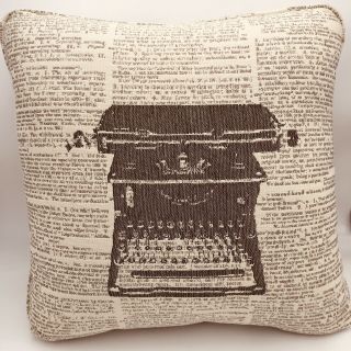 Vintage Typewriter Graphic Throw Pillow Cushion Cream Brown 20 X 20”