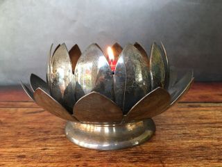 Reed & Barton Silver Plated Water Lily Lotus Bowl Candle Holder Centerpiece 3002