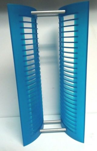 Vintage Atlantic Aqua Blue Plastic 25 - Slot Cd Jewel Case Storage Rack Tower