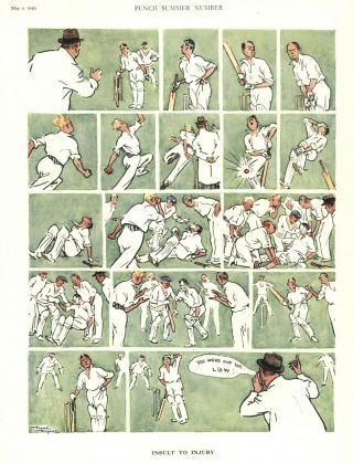 Vintage British Punch Cartoon - Cricket Humor - " Insult To Injury " From 1940