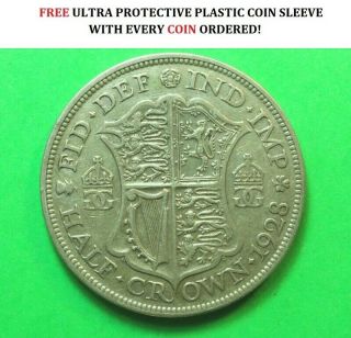 Rare Coin - 1928 George V Silver Half - Crown Protective Plastic Sleeve