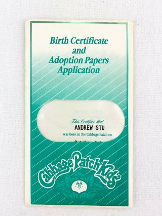 Cabbage Patch Kids Birth Certificate Vintage Boy Doll Name Andrew Stu