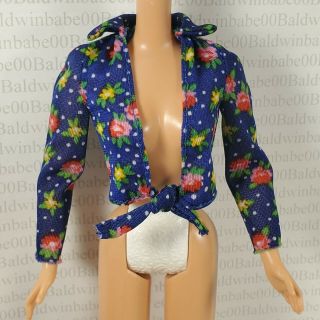 Top Mattel Barbie Doll Vintage Best Buy Blue Floral Tie Front Shirt Blouse