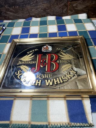 Vintage Rare J&b Scotch Whiskey Mirror Bar Man Cave Advertising 17 " X14 " Pub Sign