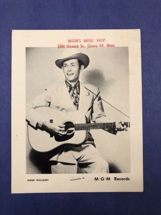 Hank Williams 1952 Mgm Records Photocard Moanin’ The Blues - Rare Card