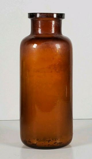 Antique Apothecary Jar Amber Brown Glass W.  T.  & Co.  7 1/8 " C1900s Bottle Ap22