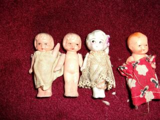 Four Antique Miniature Bisque Frozen Charlotte Dolls Jointed Wire Arms 3 " Japan
