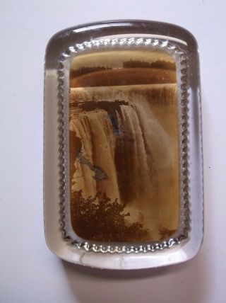 Antique Photograph Niagra Falls York Glass Paper Weight Tin Type? Souvenir