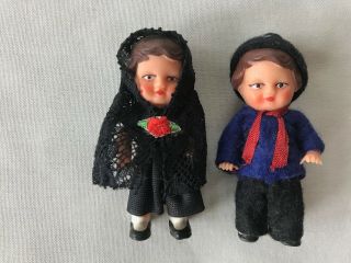 Pair 2 Vtg Miniature Doll 3 " Rubber German Democratic Republic Spain Spanish