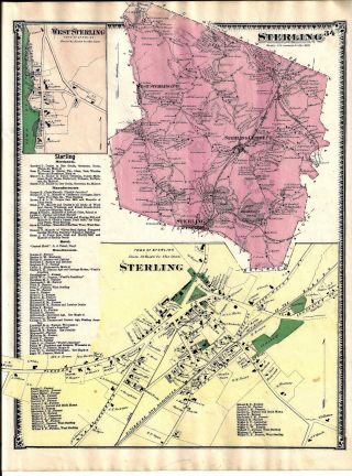 Vintage 1870 Sterling,  Ma.  Map That Was Removed From The Beer 