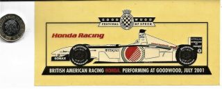 Rare Fine Classic Complete Goodwood Fos July 2001 Honda Racing Transfer
