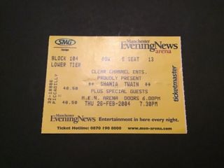Rare Shania Twain Concert Ticket Manchester 2004