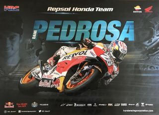 Dani Pedrosa Un Signed Repsol Honda 2017 Poster Motogp Very Rare.