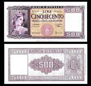 Italy 500 Lire 1947 Italia Ornata Di Spighe Pick 80 A & Rare