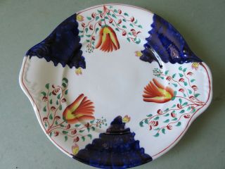Early Antique Gaudy Dutch Handpainted Handled Plate Dish