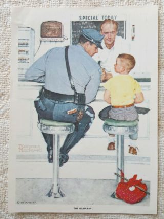 Vintage Lithograph By Norman Rockwell 5x7 The Runaway Art Print 1972 Police Cop