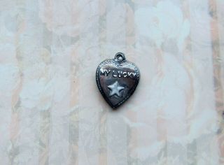 Vintage Sterling Silver Enameled Puffy Heart Charm - My Lucky Star - Rare