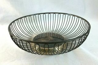 Silverplate Vintage Silver Round Wire Bread Fruit Bowl Basket Hong Kong 9.  75 Dia