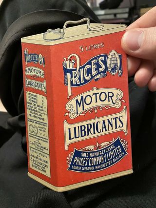 Rare 1910s 20s Price’s Motor Lubricant Die Cut Oil Can - Barcelona Liverpool Tin