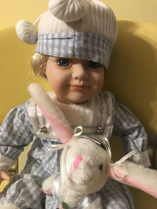 Vintage Ashley Belle 16 " Porcelain Keepsake Doll Little Girl With Bunny Rabbit