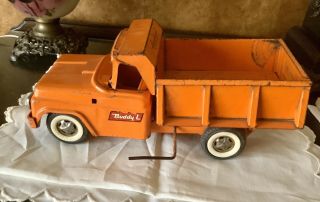 Vintage Buddy L 1950 - 60’s Rare Pressed Steel Orange Dump Truck