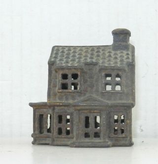 Antique Cast Iron Colonial House Home Coin Bank T65