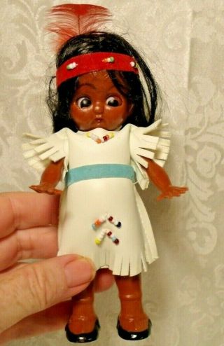 Vintage 6 " Kewpie Type Carnival Doll,  Hard Plastic Native American Indian Girl