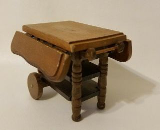 Vintage Kitchen Dollhouse Wood Tea Serving Cart Drop Leaf Price Products 1:12