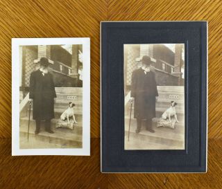 Vintage Antique B&w Photograph Old Man And His Cute Dog Taken Circa 1917