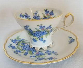 Vintage Mitterteich Bavaria Germany Forget Me Not Coffee Tea Cup & Saucer Blue