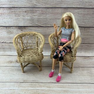 Vintage Doll Wicker Chair Set Of 2 For Barbie Bratz Monster High 1/6 Scale