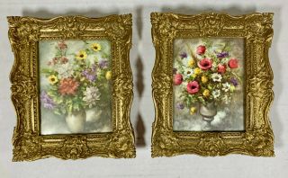 Vintage Burwood Products Plastic Framed Art - Set Of 2 Victorian Floral Prints