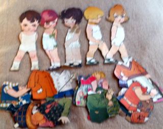 Set Of 5 Very Old Vintage 10 " Paper Dolls,  Outfits,  From 1920s Magazines