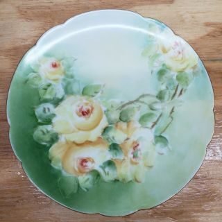 Antique Favorite Bavaria Hand - Painted Yellow Rose Gold Trimmed Plate