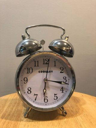Crosley Vintage Silver Metal Alarm Clock -