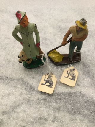 Old Vintage Antique Lead Farm Figure Man That Was Made In France & Lady W/dog