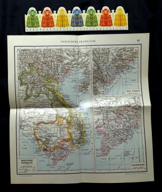 Antique Map : French Indochina,  Vietnam,  Cambodia,  Laos. ,  Year : 1923.