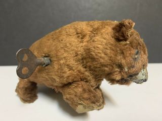 Antique Wind - Up Walking Brown Bear Tin & Plush Toy With Key