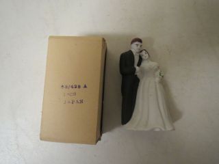 Vintage 1950s Porcelain Bride & Groom Wedding Cake Topper Old Stock