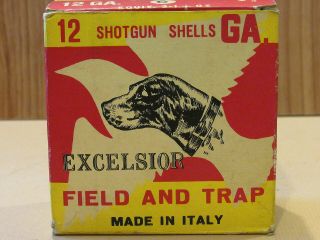 Vintage Rare Shotgun Shell Box Excelsior 12 Ga Field & Trap Made In Italy Empty