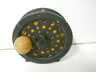 Vintage Fly Fishing Reel Black W/ Round Wood Knob