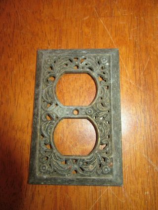 Vintage Ornate Filigree Cast Brass Metal Plug Switch Plate Cover - Euc