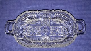 Vintage Oblong Clear Glass Candy Nut Bowl Dish - - Cross Flower Design