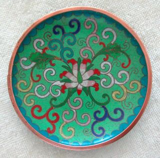 Antique Chinese Cloisonne Enamel Floral Dish Dogwood Flower Brass Bowl Vintage
