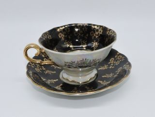 Vintage Royal Sealy China Tea Cup And Saucer Black And Gold B3