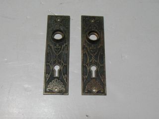 Antique Brass Door Knob Plates Art Deco Design 5 1/2 " Long 1 1/2 " Wide