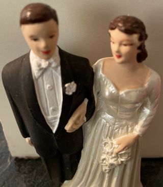 Vintage Antique Chalk Plaster Wedding Cake Topper Bride And Groom 4”. 2