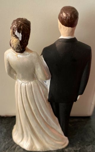 Vintage Antique Chalk Plaster Wedding Cake Topper Bride And Groom 4”. 3