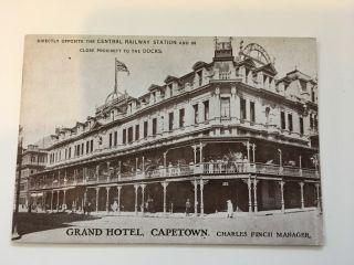 Rare Early 1900s Postcard Of “the Grand Hotel,  Cape Town” Manager Charles Finch
